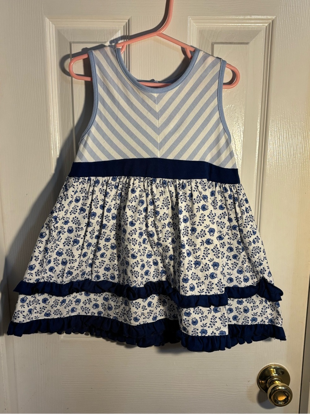 Blue & White Ricrac & Ruffles Floral Tiered Girls' Casual Dress